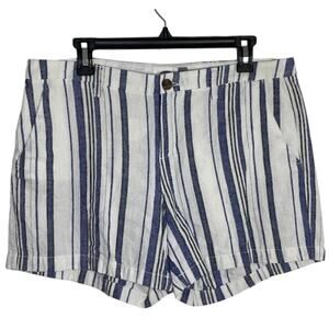 Old Navy Striped Linen Shorts Womens Midrise White Navy Blue Modest Casual Sz 12